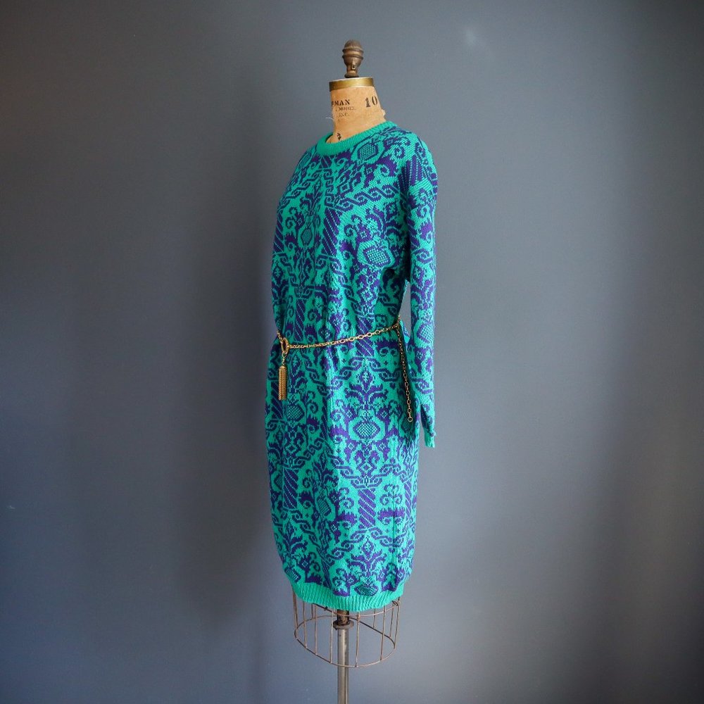 Purple and Green Acrylic Sweater Dress by DAKOTA - Picture 3 of 10